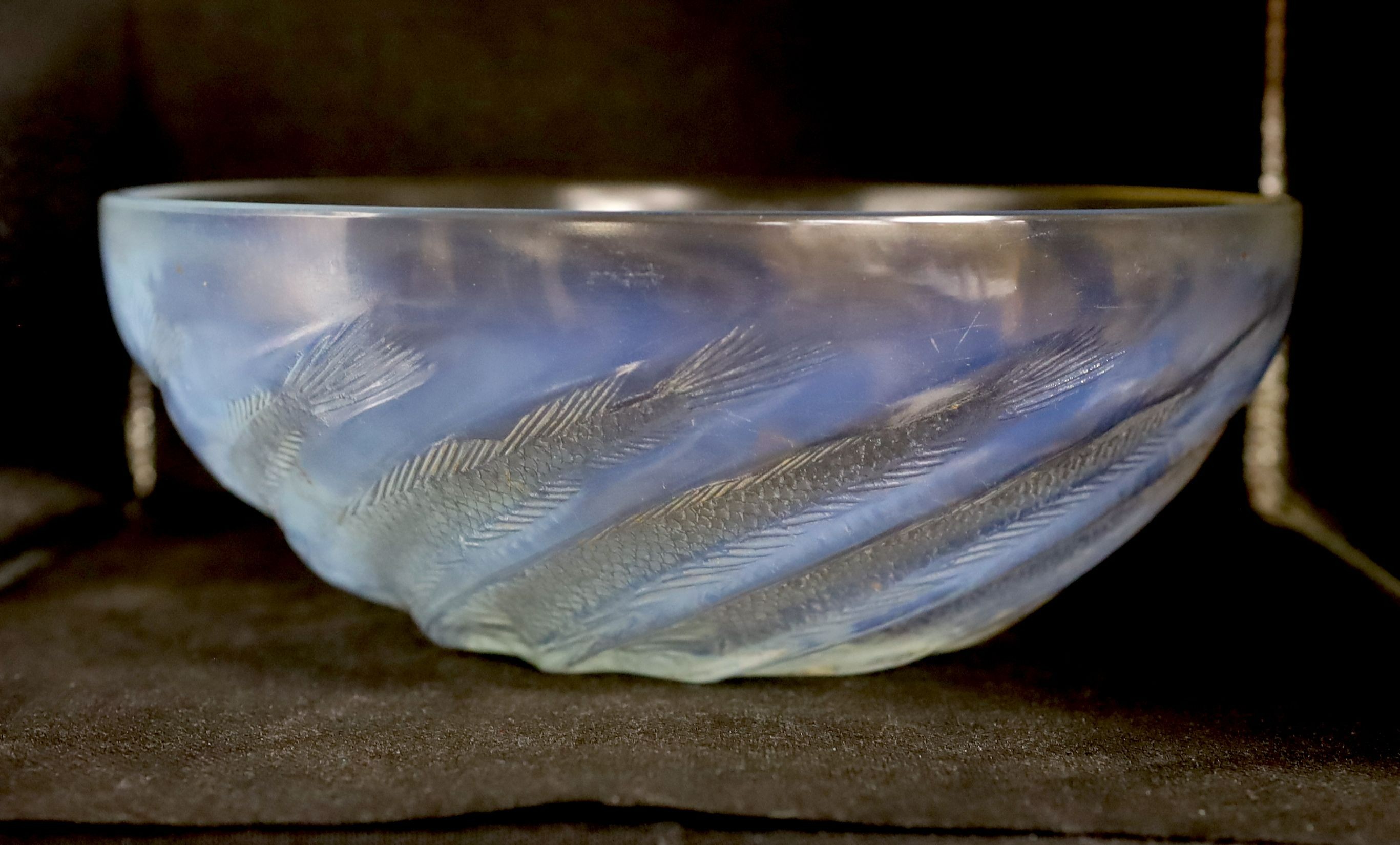 A Lalique Poissons bowl, No. 3211, 24cms diameter.